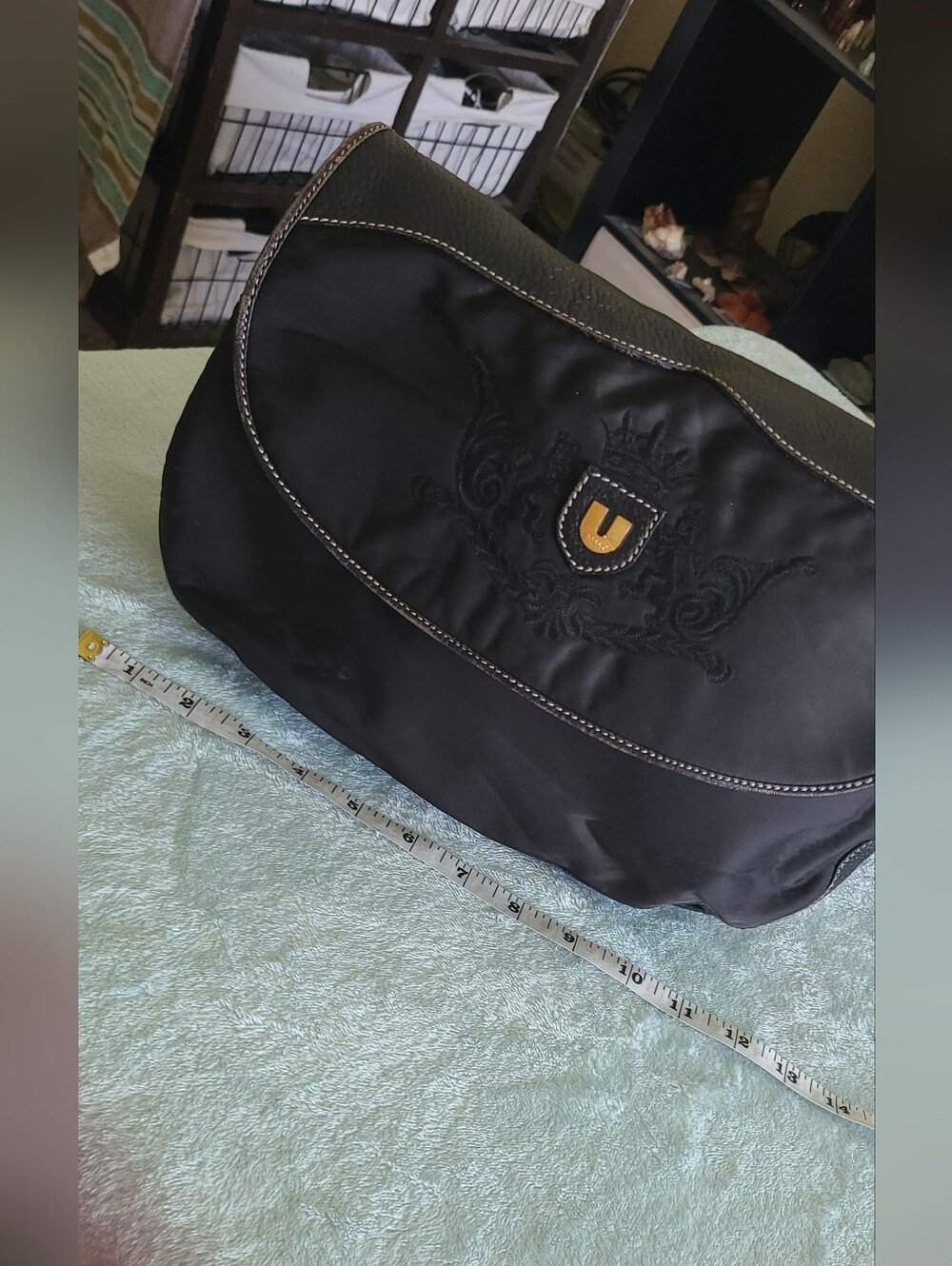 Bally U Collection Black Crossbody Shoulder Bag with Gold Accents - Picture 10 of 15